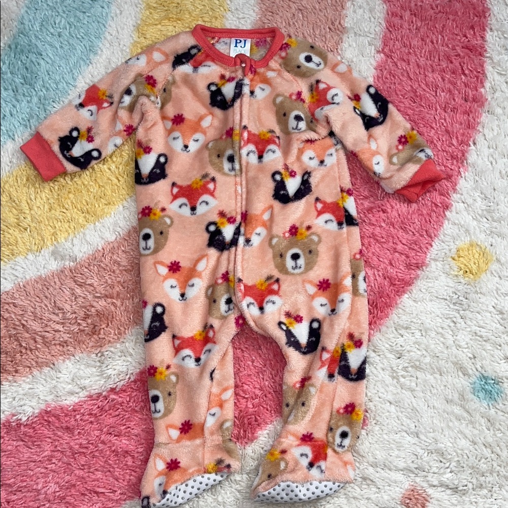 The Children's Place Animal Print Footie - Peach and Coral